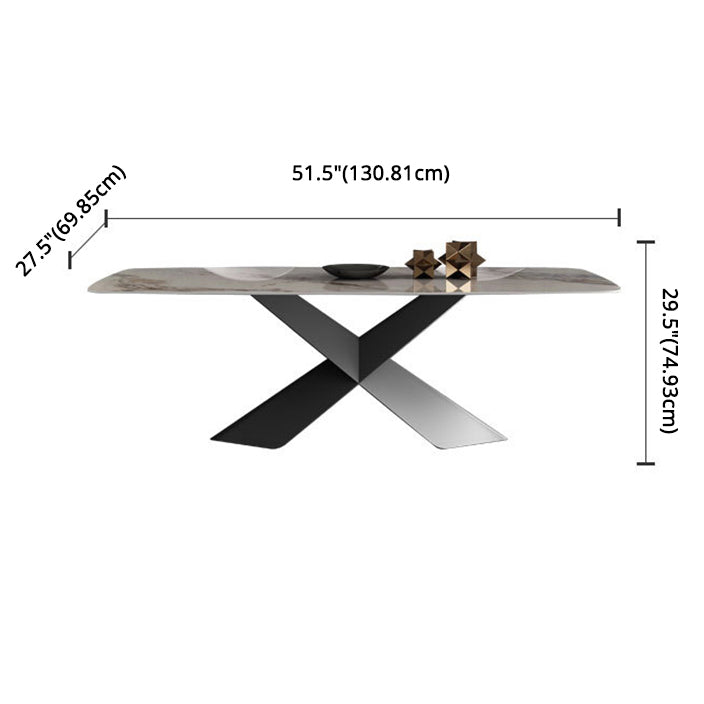 Modern Sintered Stone Dining Room Set with Rectangle Top and Black Base Furniture