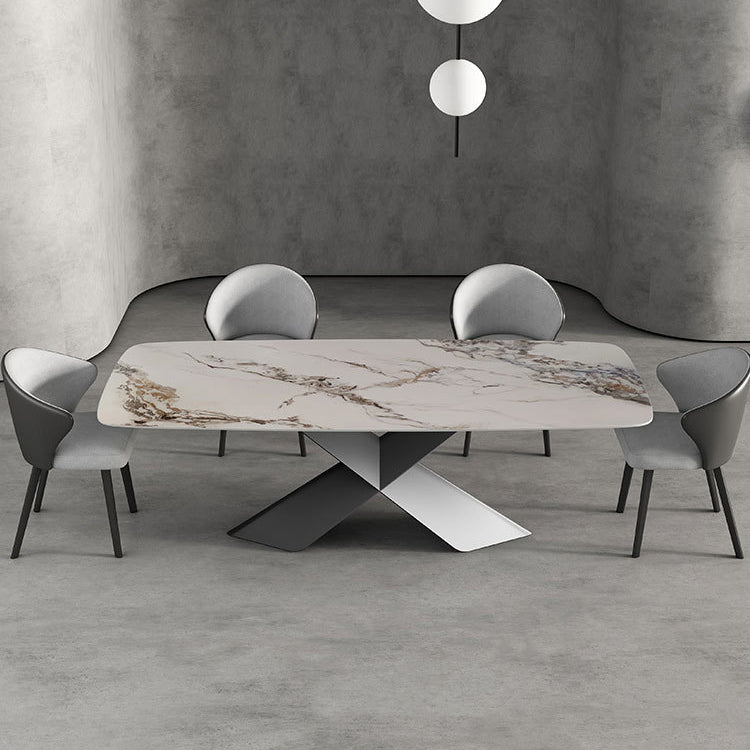 Modern Sintered Stone Dining Room Set with Rectangle Top and Black Base Furniture