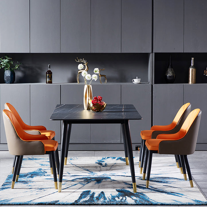 Modern Sintered Stone Dining Room Set Standard Height with Rectangle Top and Gold Legs Dining Set