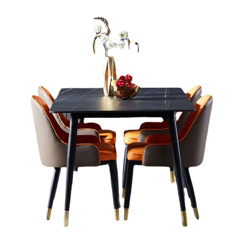 Modern Sintered Stone Dining Room Set Standard Height with Rectangle Top and Gold Legs Dining Set