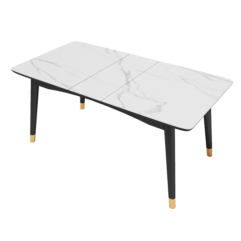 Modern Dining Table Set White Scalable Sintered Stone Dining Table with 4 Legs Base