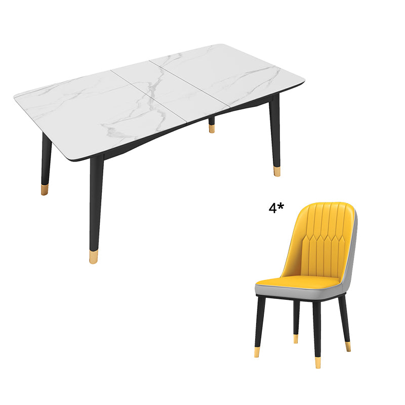 Modern Dining Table Set White Scalable Sintered Stone Dining Table with 4 Legs Base