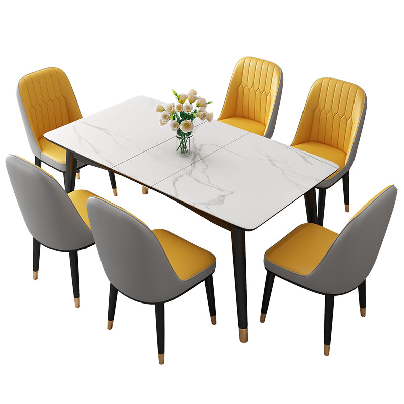 Modern Dining Table Set White Scalable Sintered Stone Dining Table with 4 Legs Base