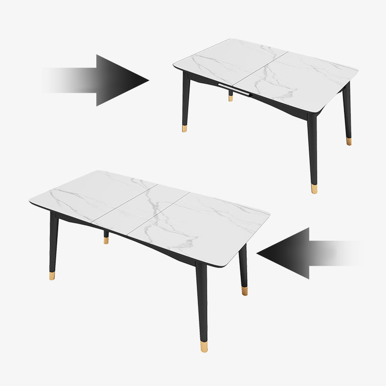 Modern Dining Table Set White Scalable Sintered Stone Dining Table with 4 Legs Base