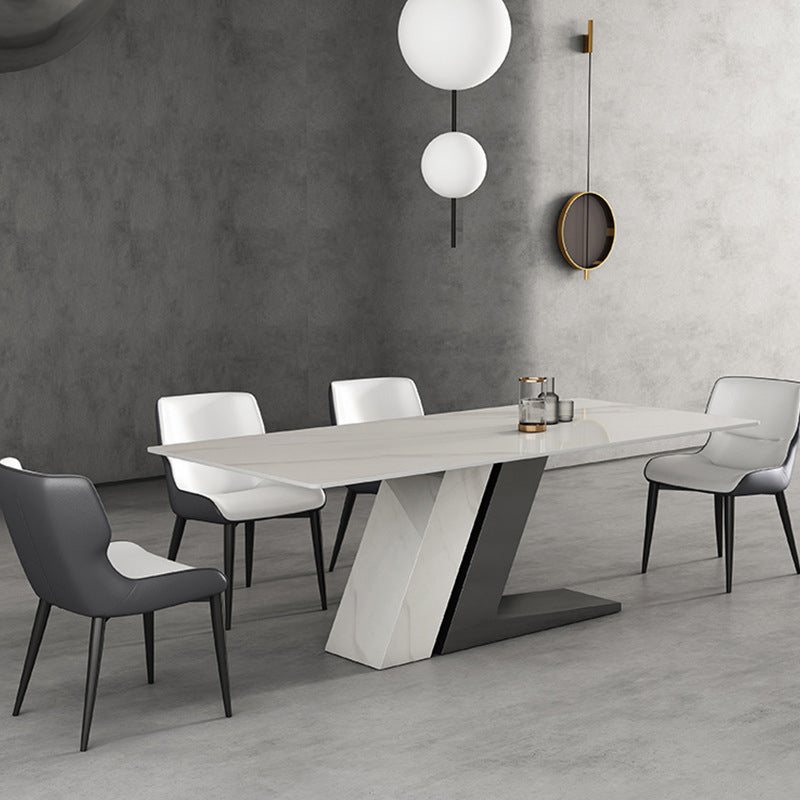 Modern Sintered Stone Dining Table Set with Rectangle Table and Metal Base Formal Dining Set
