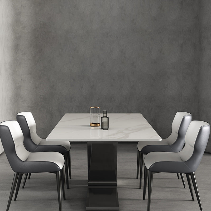 Modern Sintered Stone Dining Table Set with Rectangle Table and Metal Base Formal Dining Set