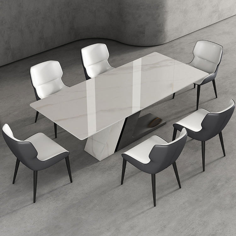 Modern Sintered Stone Dining Table Set with Rectangle Table and Metal Base Formal Dining Set