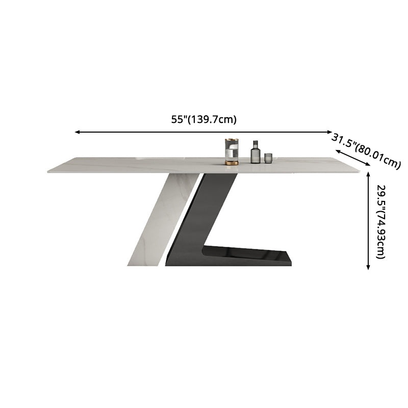 Modern Sintered Stone Dining Table Set with Rectangle Table and Metal Base Formal Dining Set