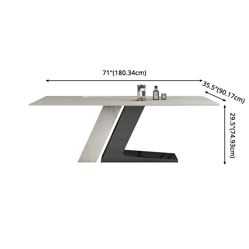 Modern Sintered Stone Dining Table Set with Rectangle Table and Metal Base Formal Dining Set