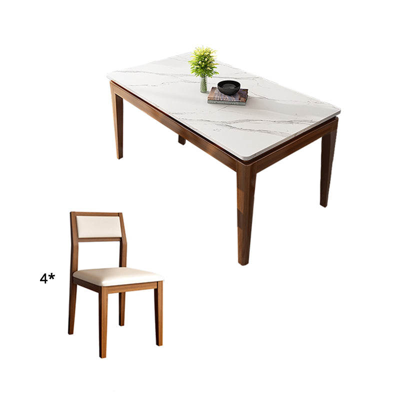 Moderne stijl eettafel set witte sintered stenen eettafel met massieve houten basis