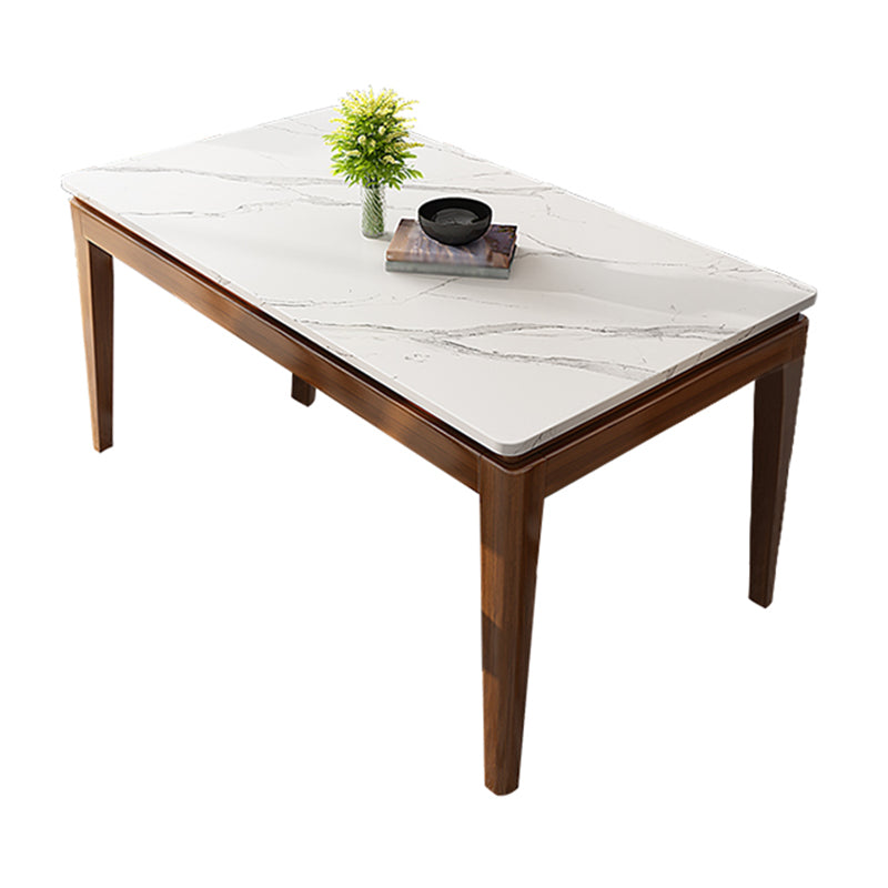 Modern Style Dining Table Set White Sintered Stone Dining Table with Solid Wood Base
