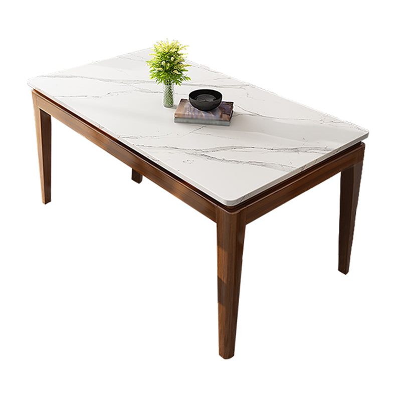 Moderne stijl eettafel set witte sintered stenen eettafel met massieve houten basis