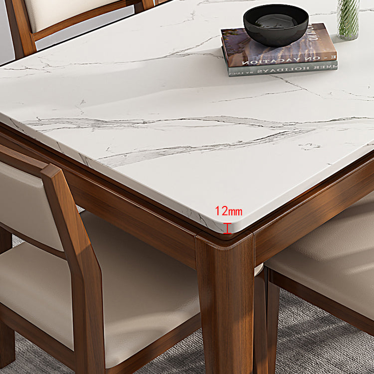 Moderne stijl eettafel set witte sintered stenen eettafel met massieve houten basis