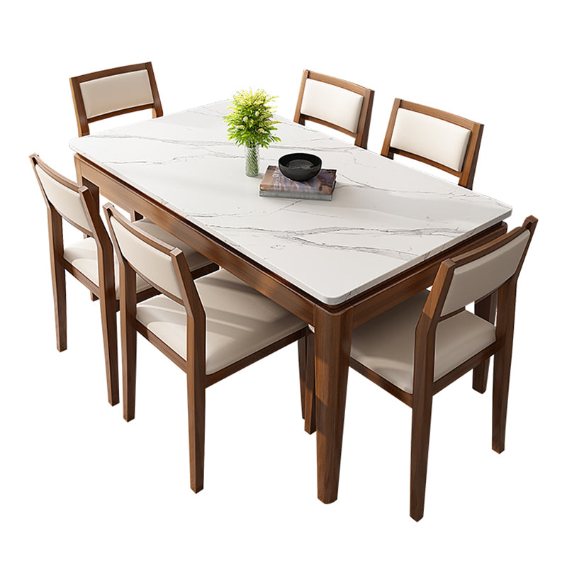 Modern Style Dining Table Set White Sintered Stone Dining Table with Solid Wood Base