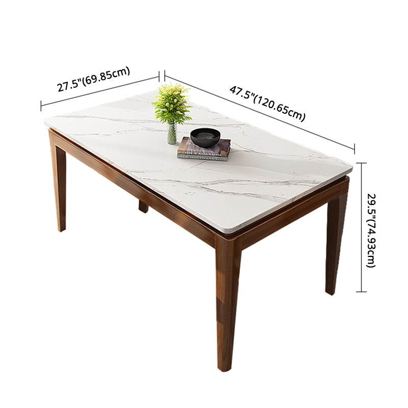 Mesa de comedor de estilo moderno Mesa de comedor de piedra sinterizada blanca con base de madera maciza