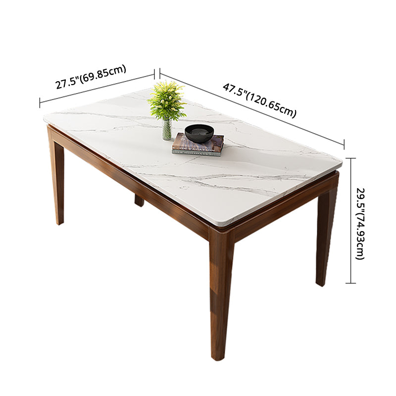 Modern Style Dining Table Set White Sintered Stone Dining Table with Solid Wood Base