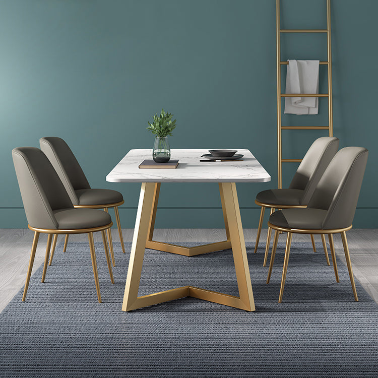 Sala da pranzo in pietra sinterizzata fissata set con mobili per sala da pranzo a 4 gambe metalliche per casa