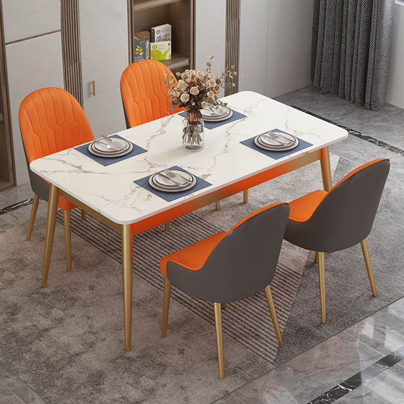 Set di tavoli da pranzo bianca in pietra sinterizzato moderno set di gambe nere in altezza standard set da pranzo per uso domestico