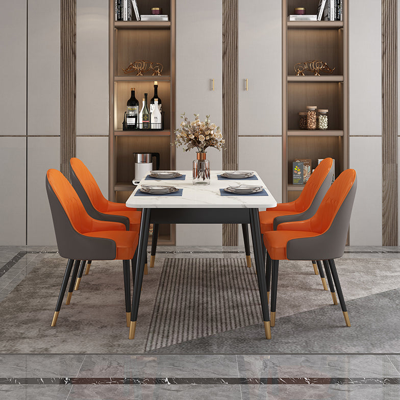 Set di tavoli da pranzo bianca in pietra sinterizzato moderno set di gambe nere in altezza standard set da pranzo per uso domestico