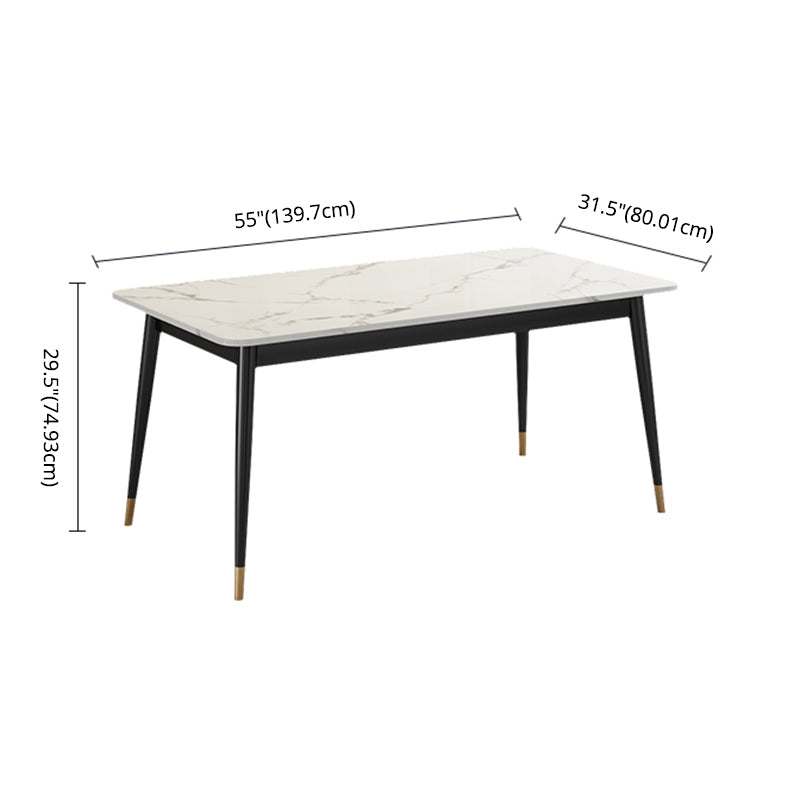 Modern Sintered Stone White Dining Table Set Standard Height Black Legs Dining Set for Home Use
