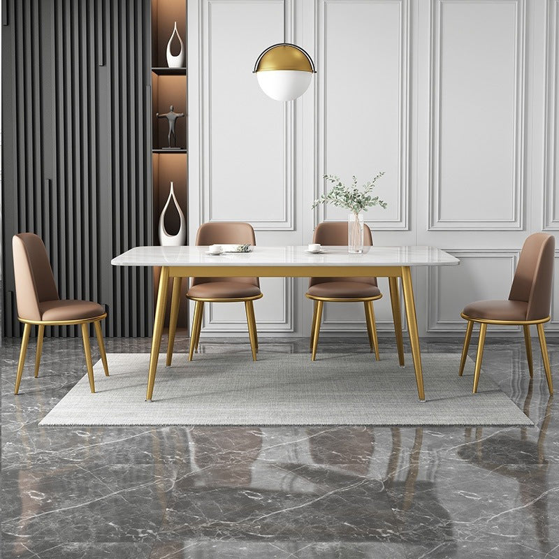 Scandinavian Kitchen Dining Room Set with  Sintered Stone Top and Metal Base Dining Furniture