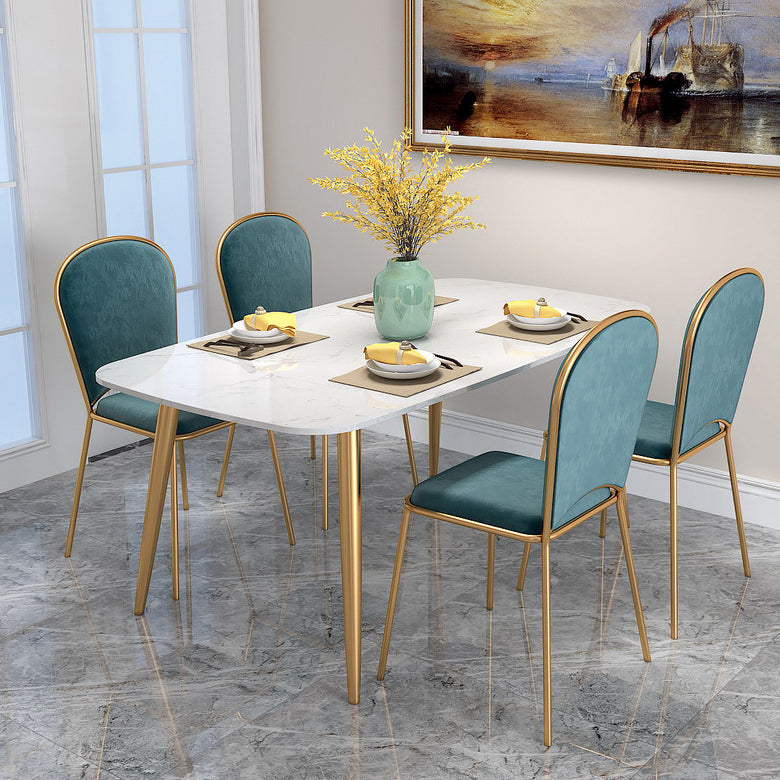 Scandinavian Kitchen Dining Room Set with  Sintered Stone Top and 4 Legs Base Dining Furniture