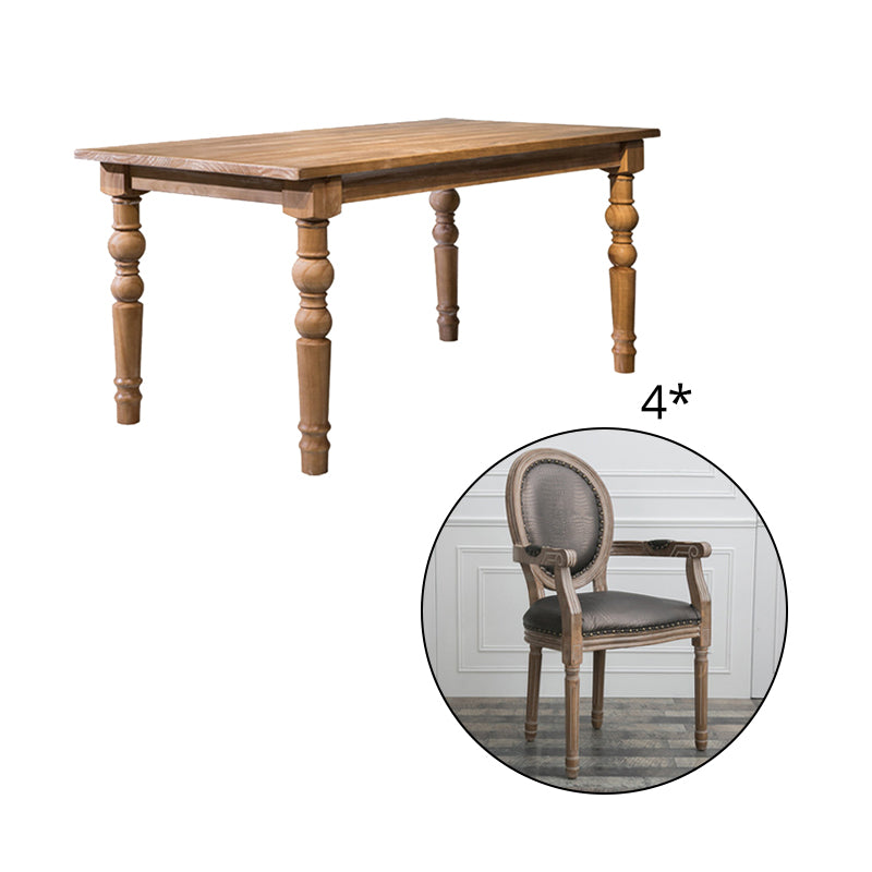 Set da pranzo in legno massiccio in stile fattoria con tavolo a forma di rettangolo e base a 4 gambe per uso domestico