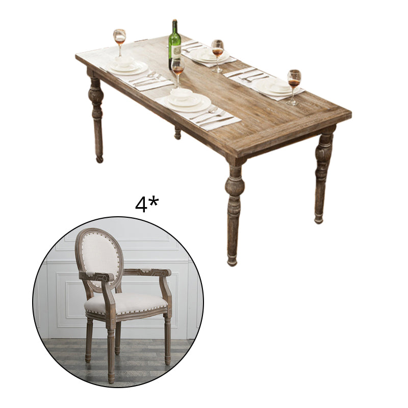 Set da pranzo in legno massiccio in stile fattoria con tavolo a forma di rettangolo e base a 4 gambe per uso domestico
