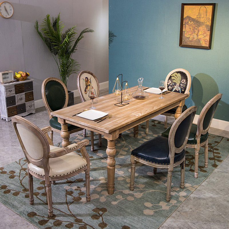 Set da pranzo in legno massiccio in stile fattoria con tavolo a forma di rettangolo e base a 4 gambe per uso domestico