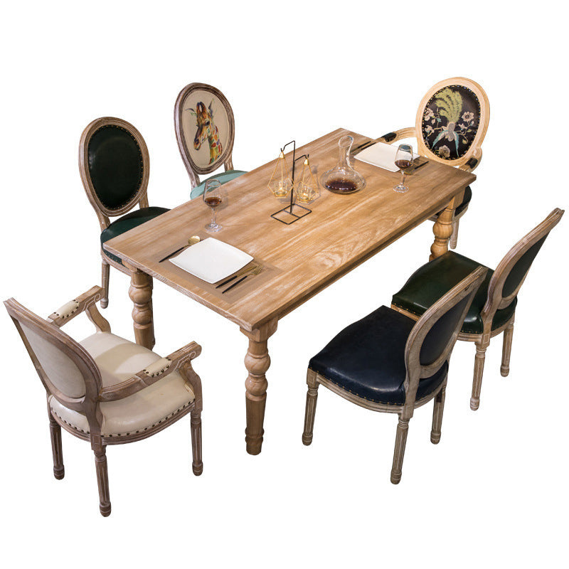 Set da pranzo in legno massiccio in stile fattoria con tavolo a forma di rettangolo e base a 4 gambe per uso domestico