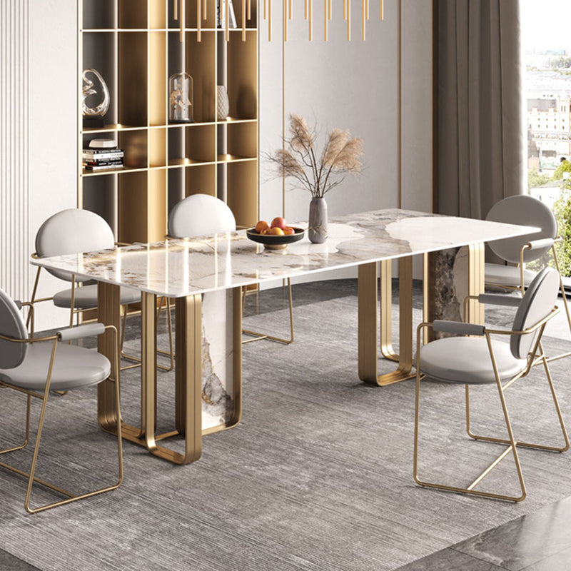 Modern Sintered Stone Dining Table Set Standard Height Gold Legs Dining Set for Home Use
