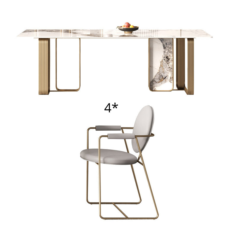 Mesa de comedor de piedra sinterizada moderna Juego de comedor de patas de oro de altura estándar para uso en el hogar