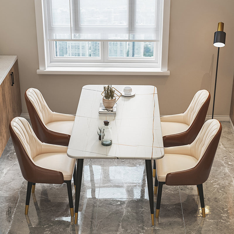 Modern Sintered Stone Rectangle Shape Dining Set White & Black Standard Dining Set for Kitchen