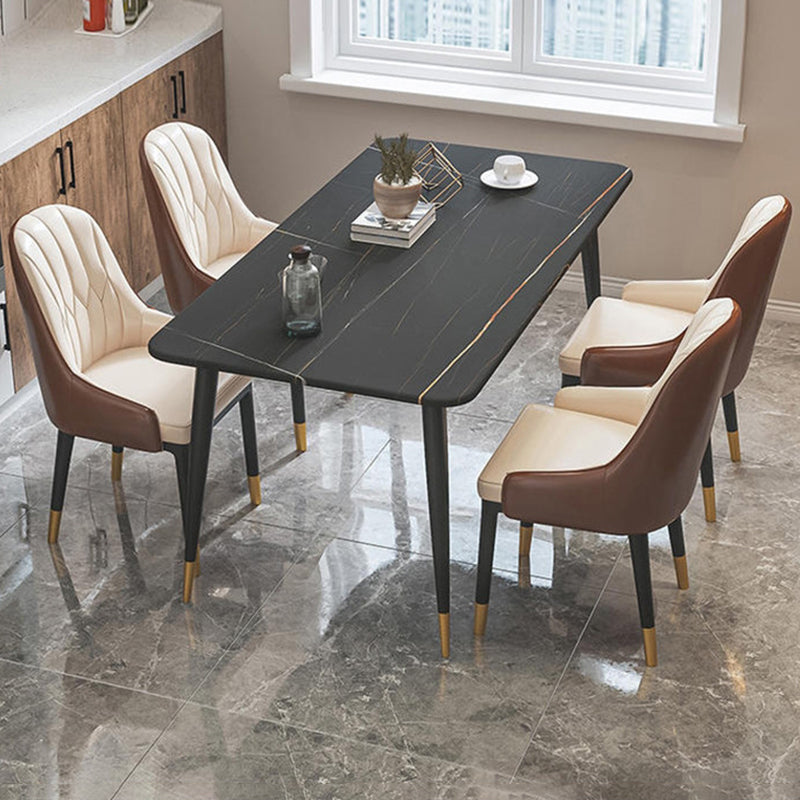 Modern Sintered Stone Rectangle Shape Dining Set White & Black Standard Dining Set for Kitchen
