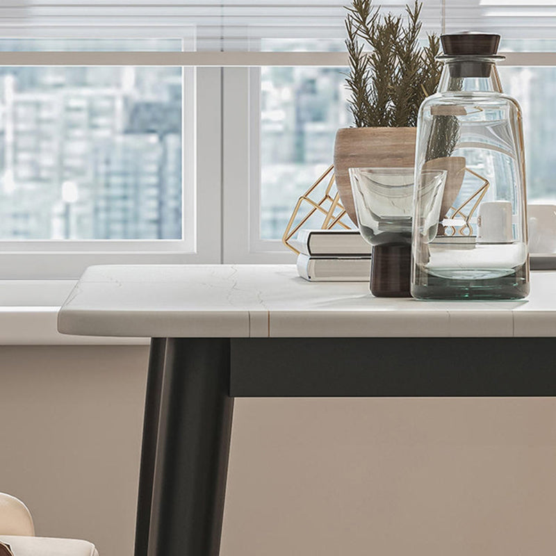 Modern Sintered Stone Rectangle Shape Dining Set White & Black Standard Dining Set for Kitchen