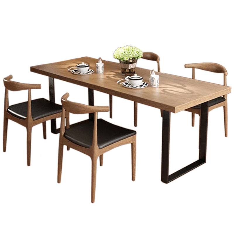 Modern Style Solid Wood Dining Set with Rectangle Shape Table and Double Pedestal Base for Home Use