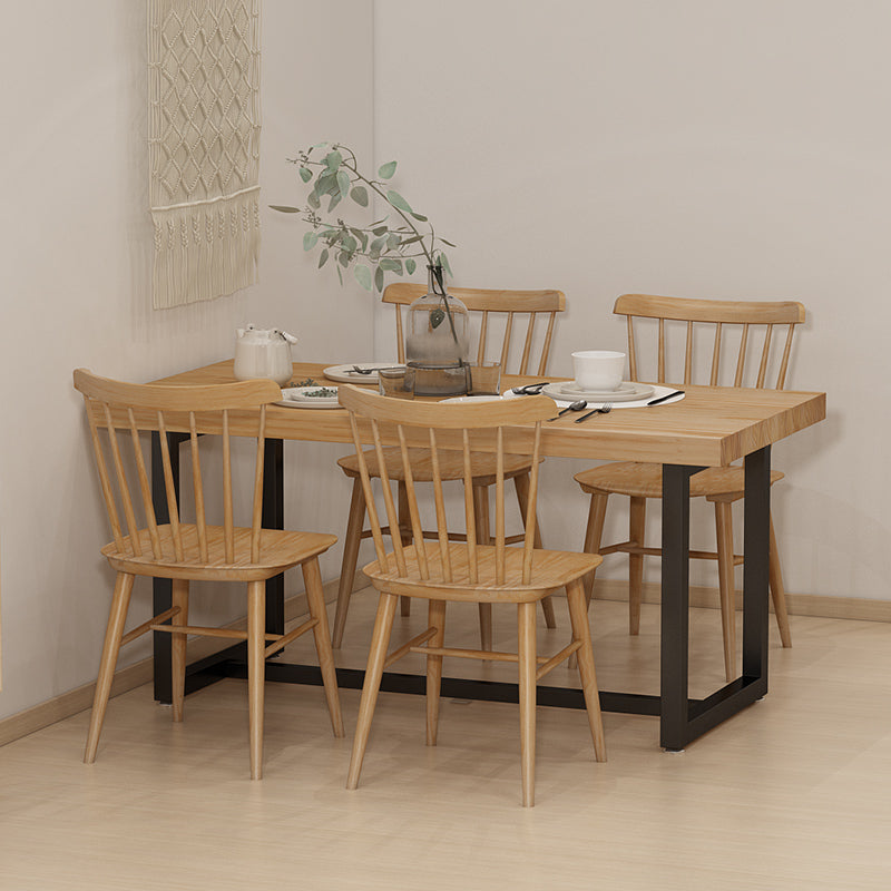 Modern Style Solid Wood Dining Set with Rectangle Shape Table and Trestle Base for Home Use