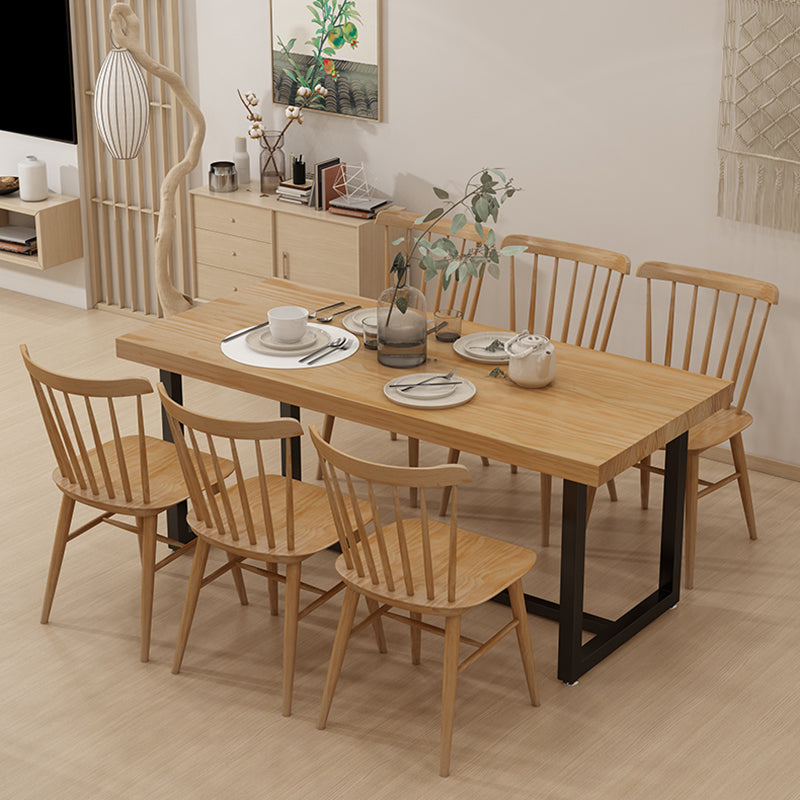 Modern Style Solid Wood Dining Set with Rectangle Shape Table and Trestle Base for Home Use