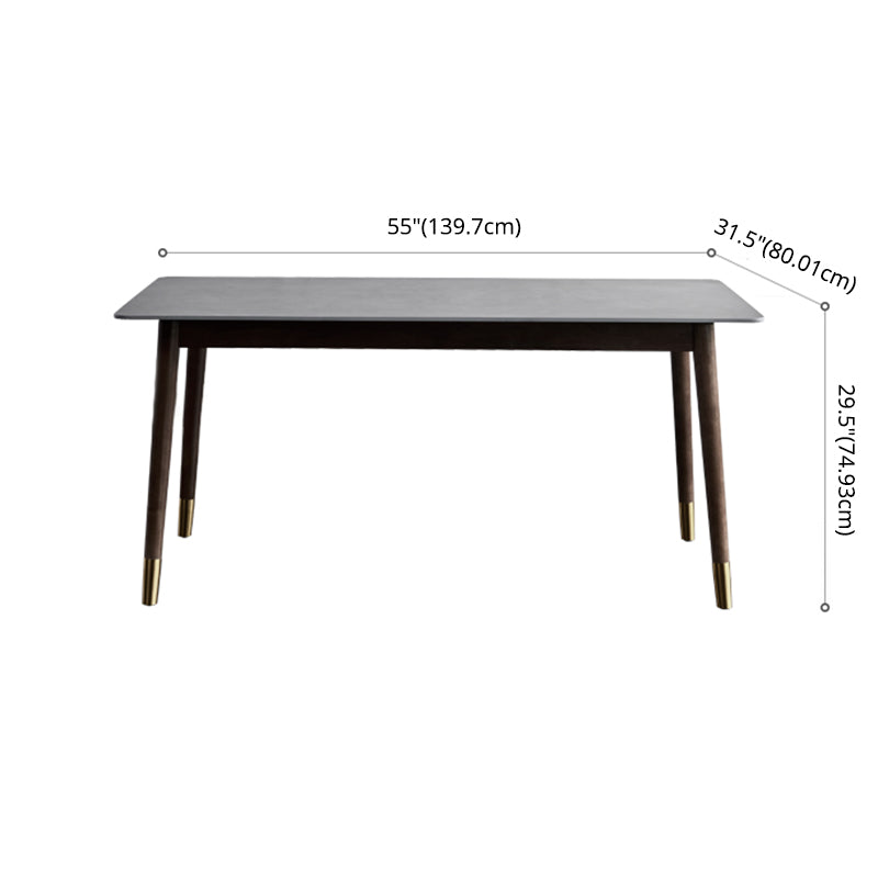 Style scandinave 6 siège Rectangular Black Jambes Table à manger en ardoise noire avec base