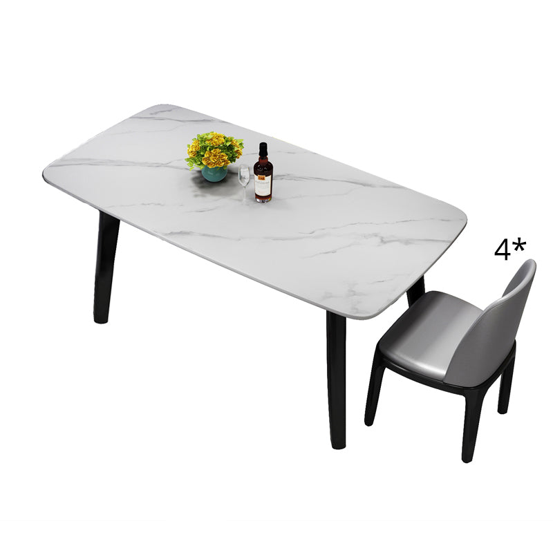 Scandinavian Style Rectangular Black Legs White Slate Dining Table Set with Base