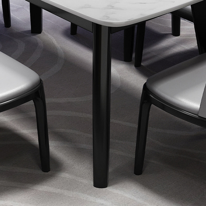 Scandinavian Style Rectangular Black Legs White Slate Dining Table Set with Base