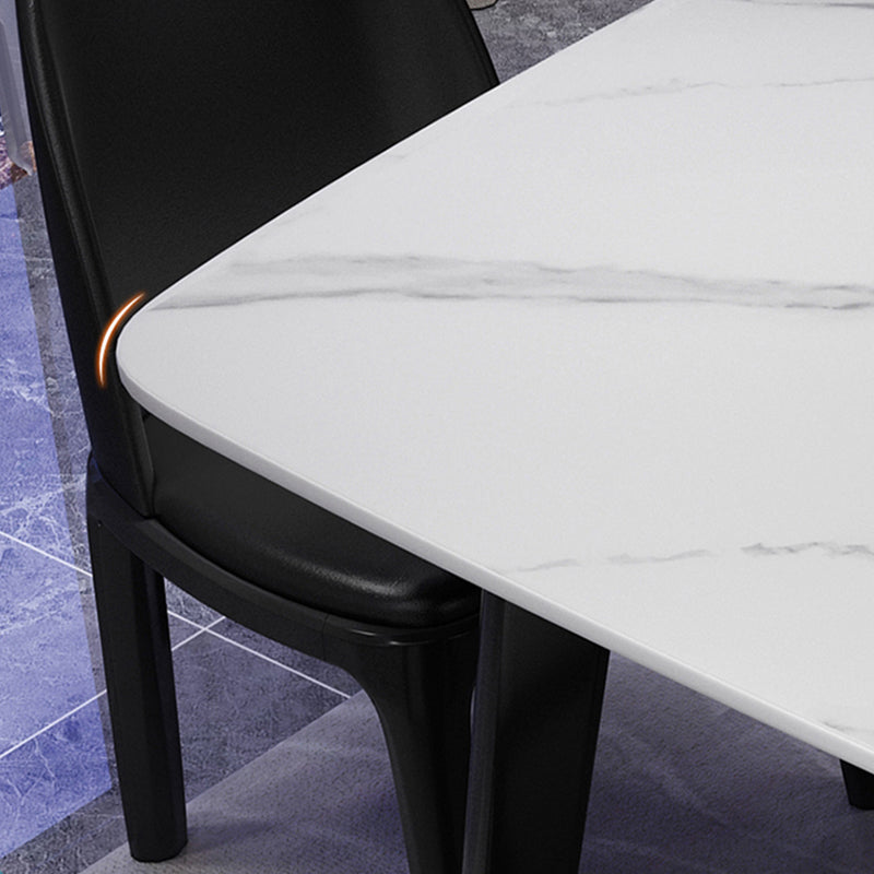 Scandinavian Style Rectangular Black Legs White Slate Dining Table Set with Base