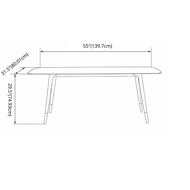 Scandinavian Style Rectangular Black Legs White Slate Dining Table Set with Base