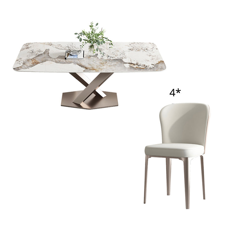 Contemporary Sintered Stone Gray Dining Set Rectangle Standard Dining Set for Kitchen