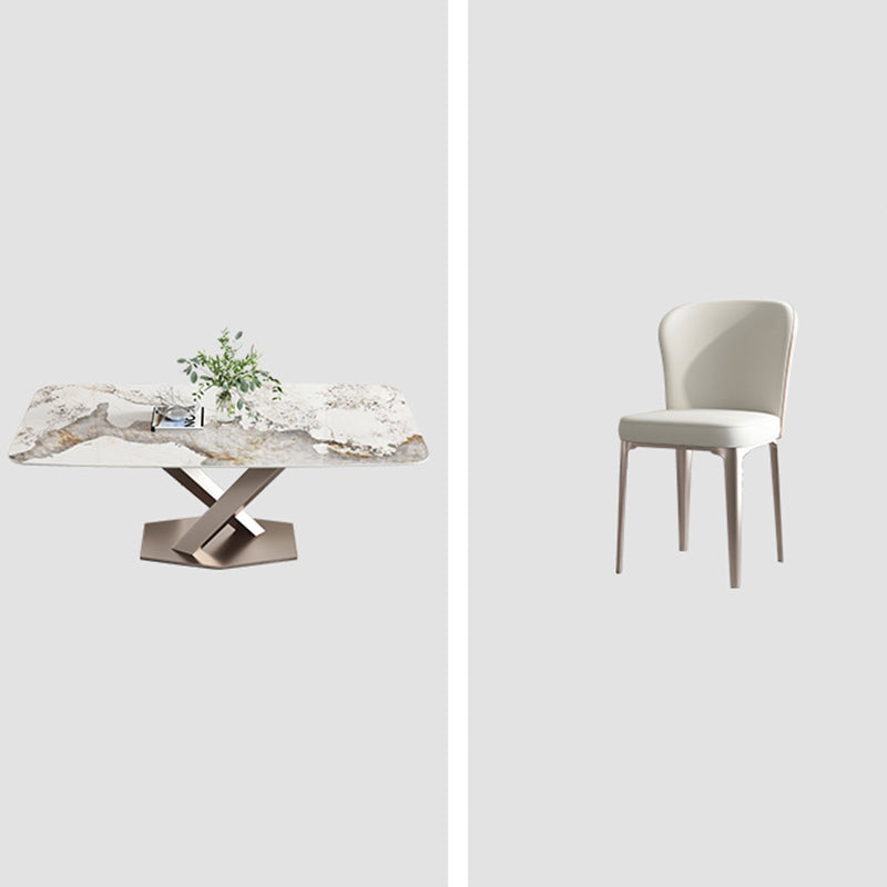 Contemporary Sintered Stone Gray Dining Set Rectangle Standard Dining Set for Kitchen
