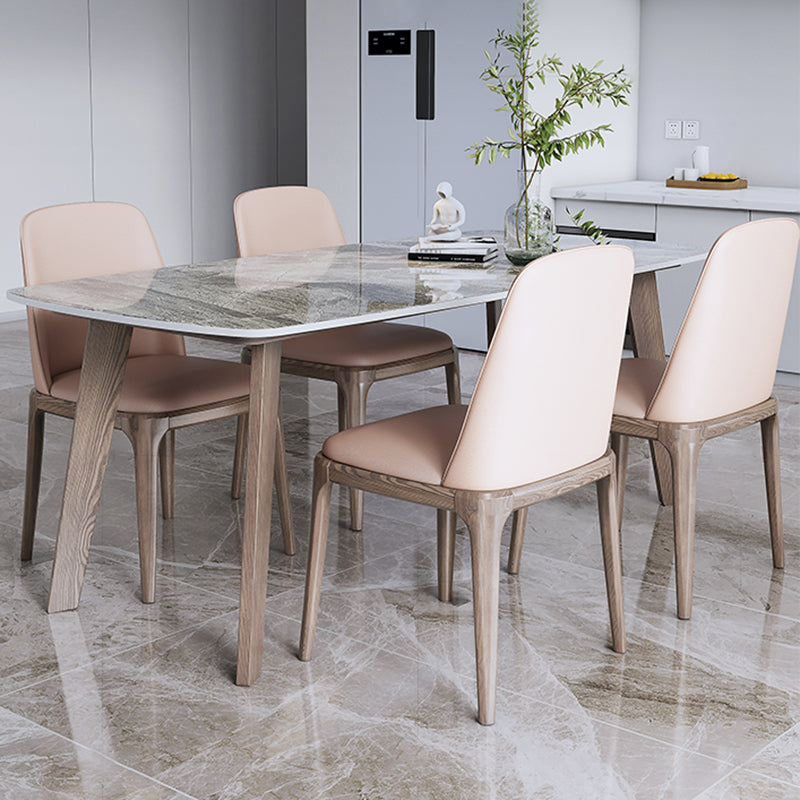 Mesa de piedra sinterizada de estilo escandinavo Piernas marrones Mesa de comedor con base de madera