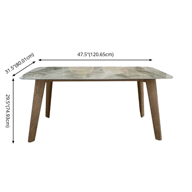 Scandinavian Style Rectangular Sintered Stone Table Brown Legs Dining Table with Wood Base