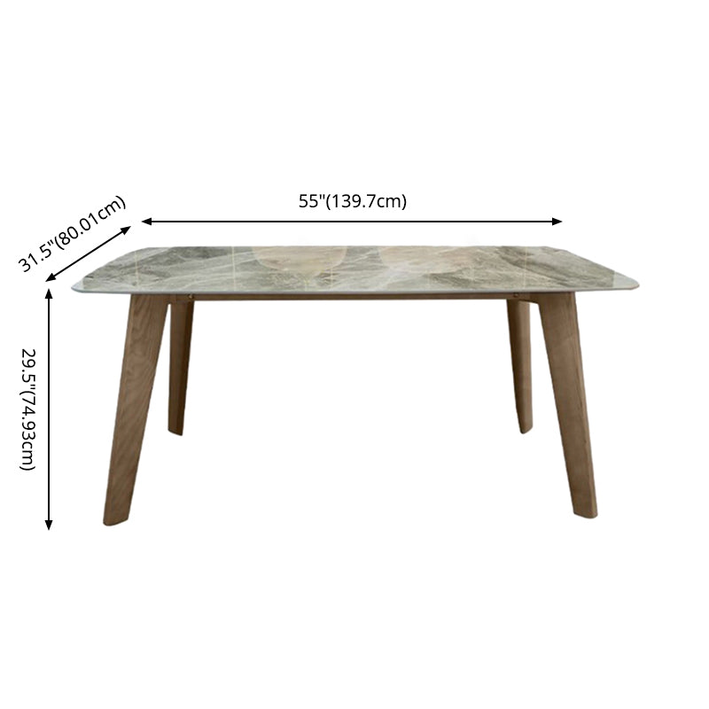 Mesa de piedra sinterizada de estilo escandinavo Piernas marrones Mesa de comedor con base de madera