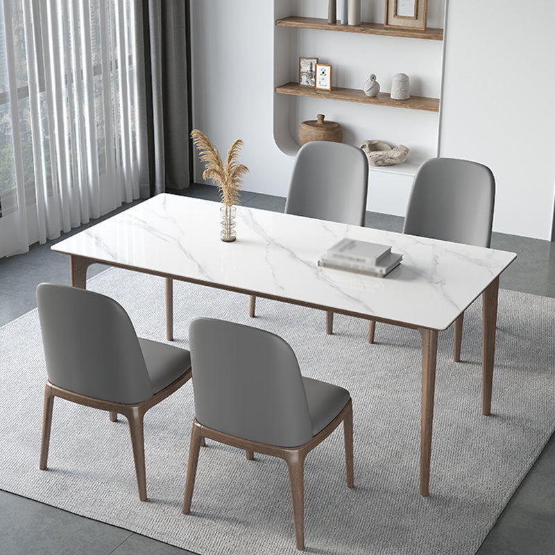 Minimalistische witte gesinterde stenen dinerset standaard rechthoekige vorm dinerset met 4 poten tafel