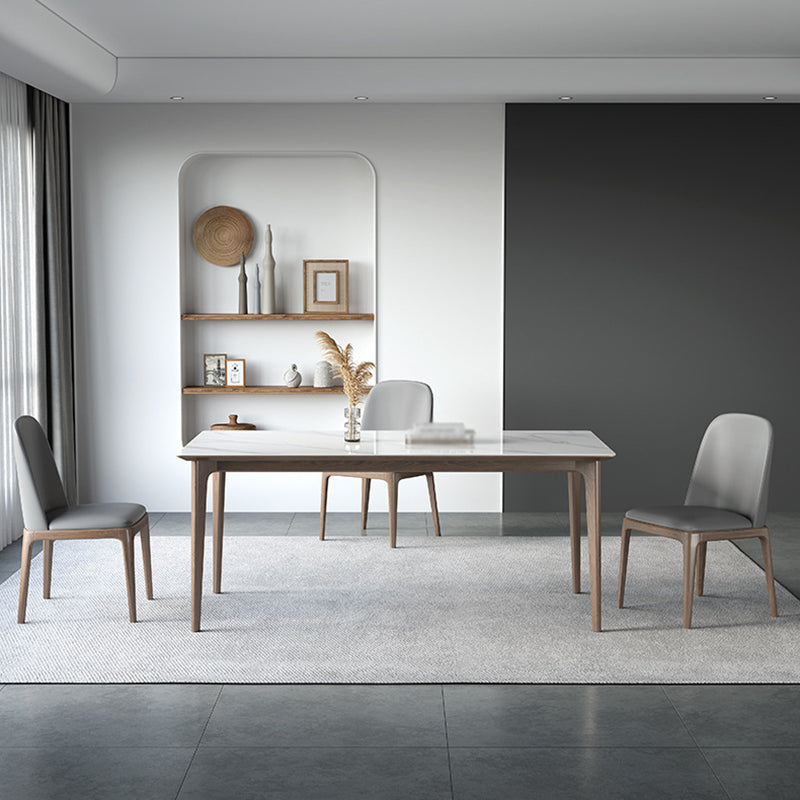 Minimalistische witte gesinterde stenen dinerset standaard rechthoekige vorm dinerset met 4 poten tafel